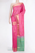 Pure Silk Pink Dual Tone Soft Saree with Zari Butta on the body and Zari Border.  displayed on a mannequin