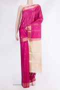 Pure Silk Dark Pink Soft Saree with Zari Butta on the body and Zari Border.  displayed on a mannequin