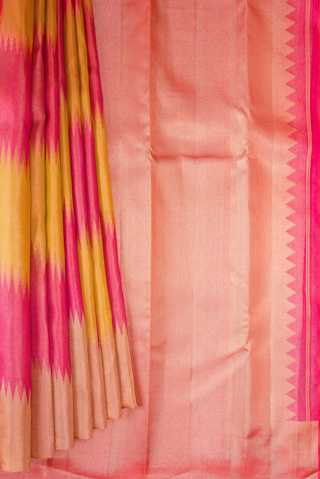 Pleats and pallu of Pure Silk Multi Color Kanjivaram Saree with Zari Brocade on the body and Zari Border. 