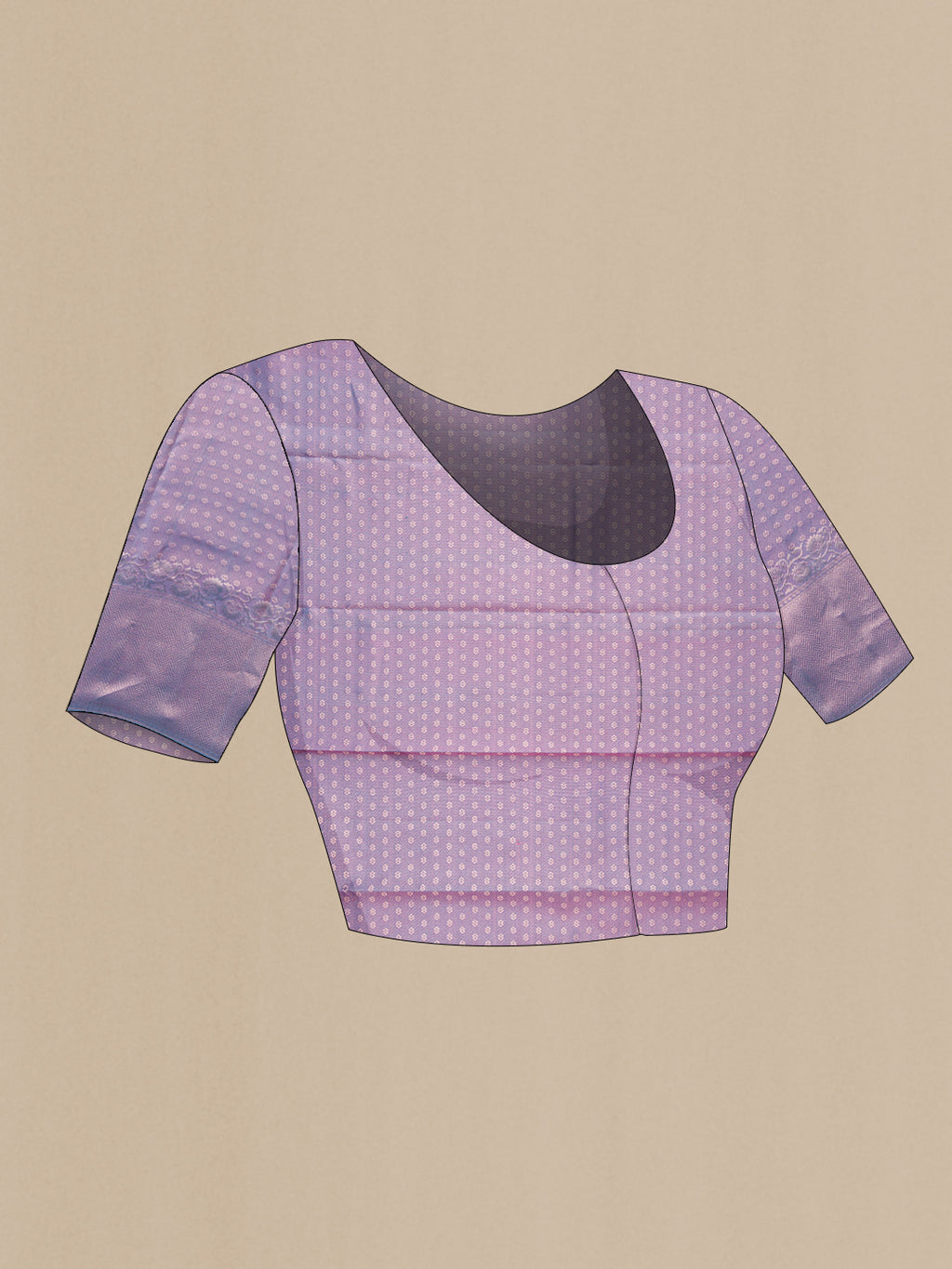 Close up image of the blouse of Pure Silk Pink Kanchipuram Saree with Checked design on the body and Fancy Border. 