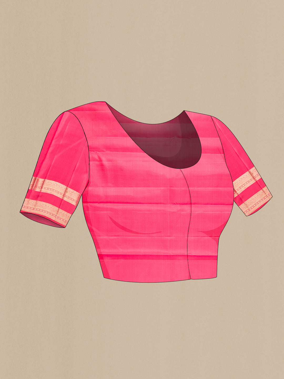 Close up image of the blouse of Pure Silk Pink Dual Tone Kanjivaram Saree with Zari Butta on the body and Fancy Border. 