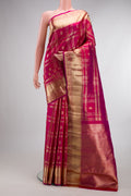 Pure Silk Dark Pink Dual Tone Kanchipuram Saree with Checked design on the body and Zari Border.  displayed on a mannequin