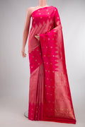 Pure Silk Pink Dual Tone Kanjivaram Saree with Zari Brocade on the body and Fancy Border.  displayed on a mannequin