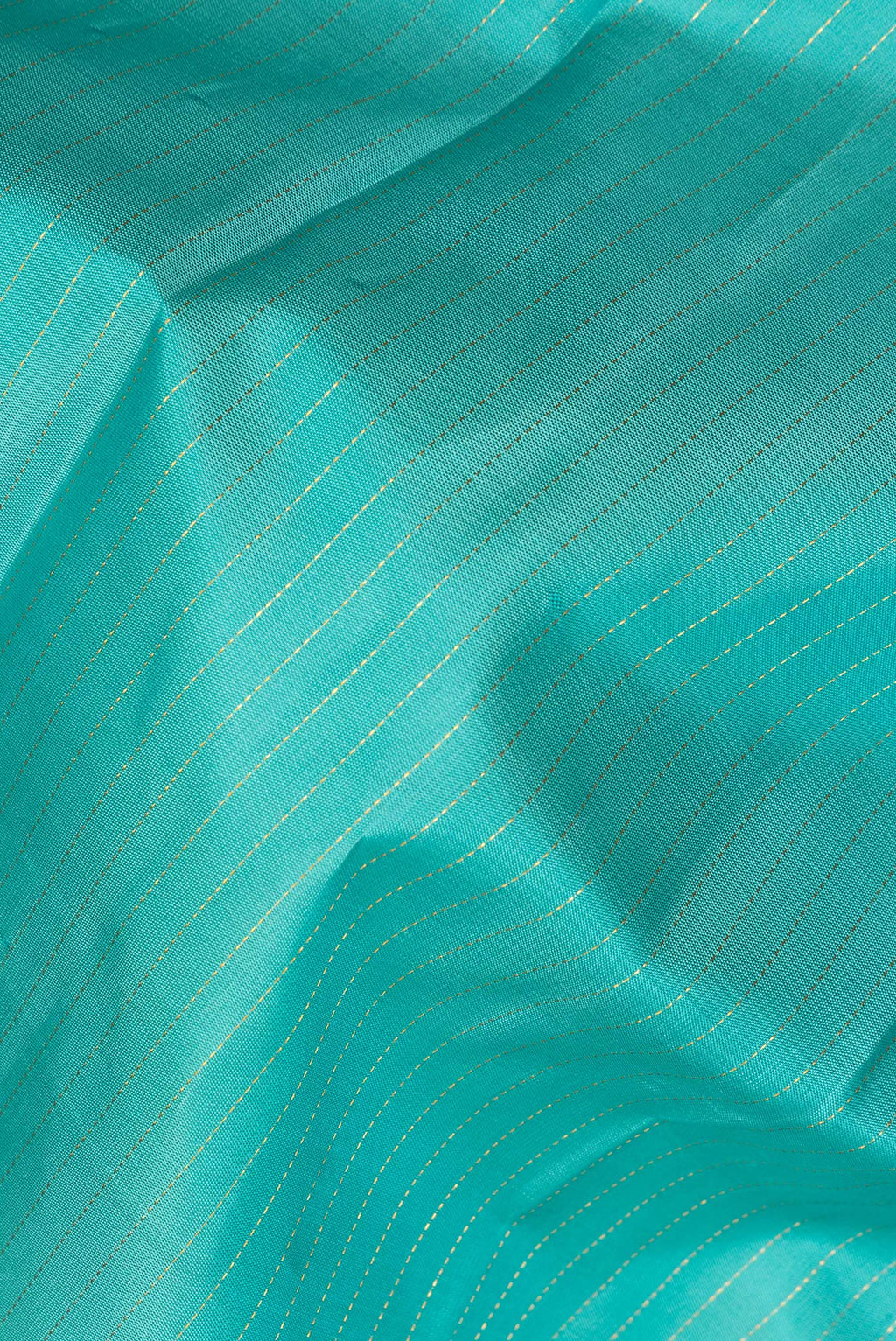 Close up of Pure Silk Sky Blue Dual Tone Kanjivaram Saree with Stripes on the body and Zari Border.  displaying folds