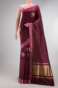 Pure Silk Coffee Brown Dual Tone Banarasi Saree with Zari Butta on the body and Zari Border.  displayed on a mannequin