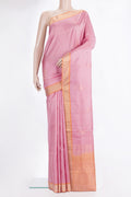 Pure Silk Rose Gold Soft Saree with Zari Butta on the body and Zari Border.  displayed on a mannequin