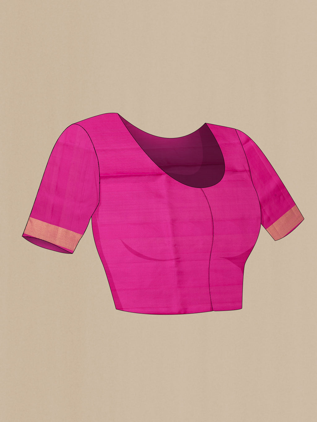 Close up image of the blouse of Pure Silk Dark Pink Soft Saree with Zari Butta on the body and Zari Border. 