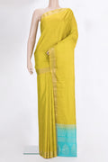 Pure Silk Lemon Yellow Soft Saree with Zari Butta on the body and Zari Border.  displayed on a mannequin