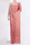 Pure Silk Coral Soft Saree with Zari Brocade on the body and Fancy Border.  displayed on a mannequin