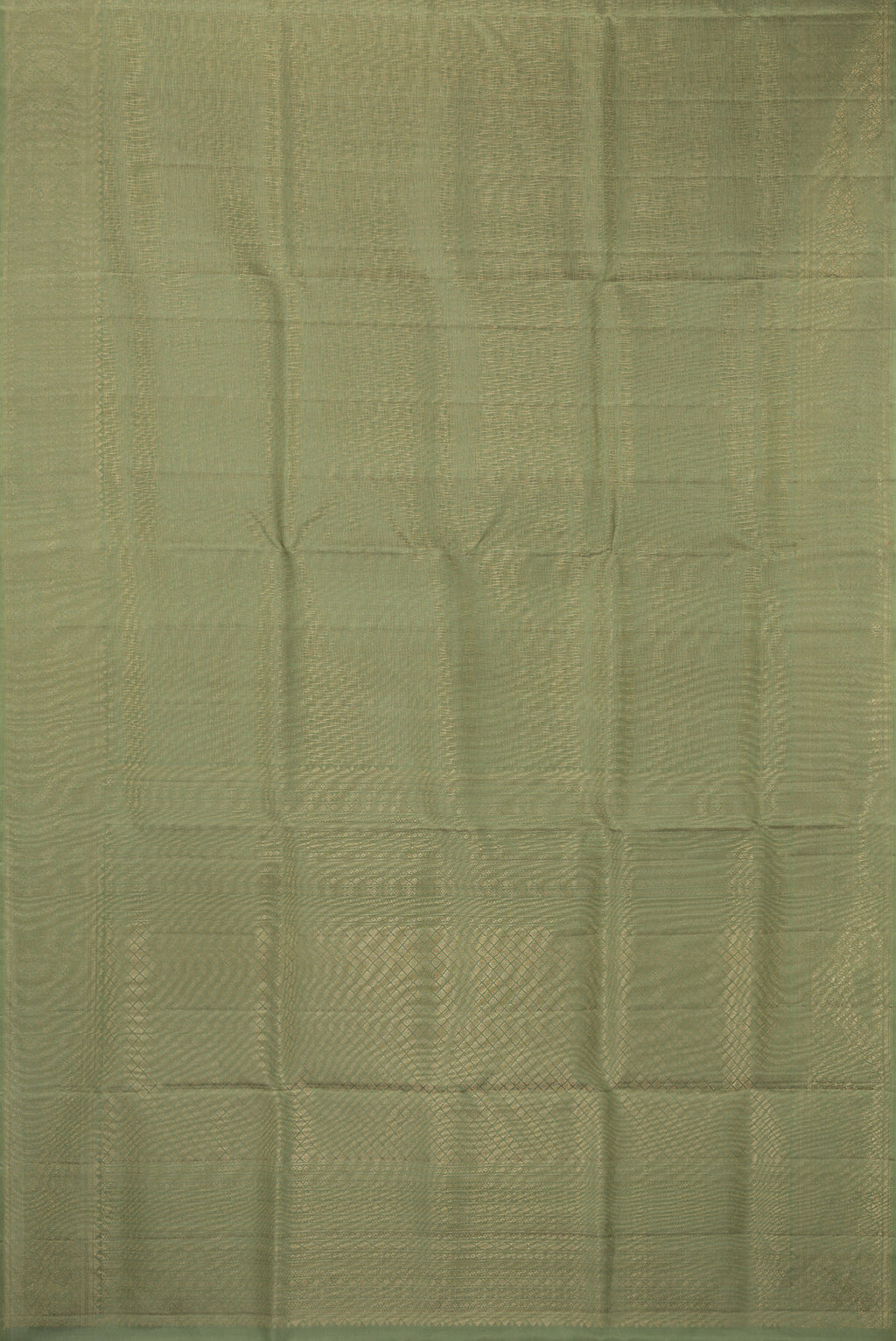 Flat view of Pure Silk Olive Green Soft Saree with Zari Brocade on the body and Fancy Border. 