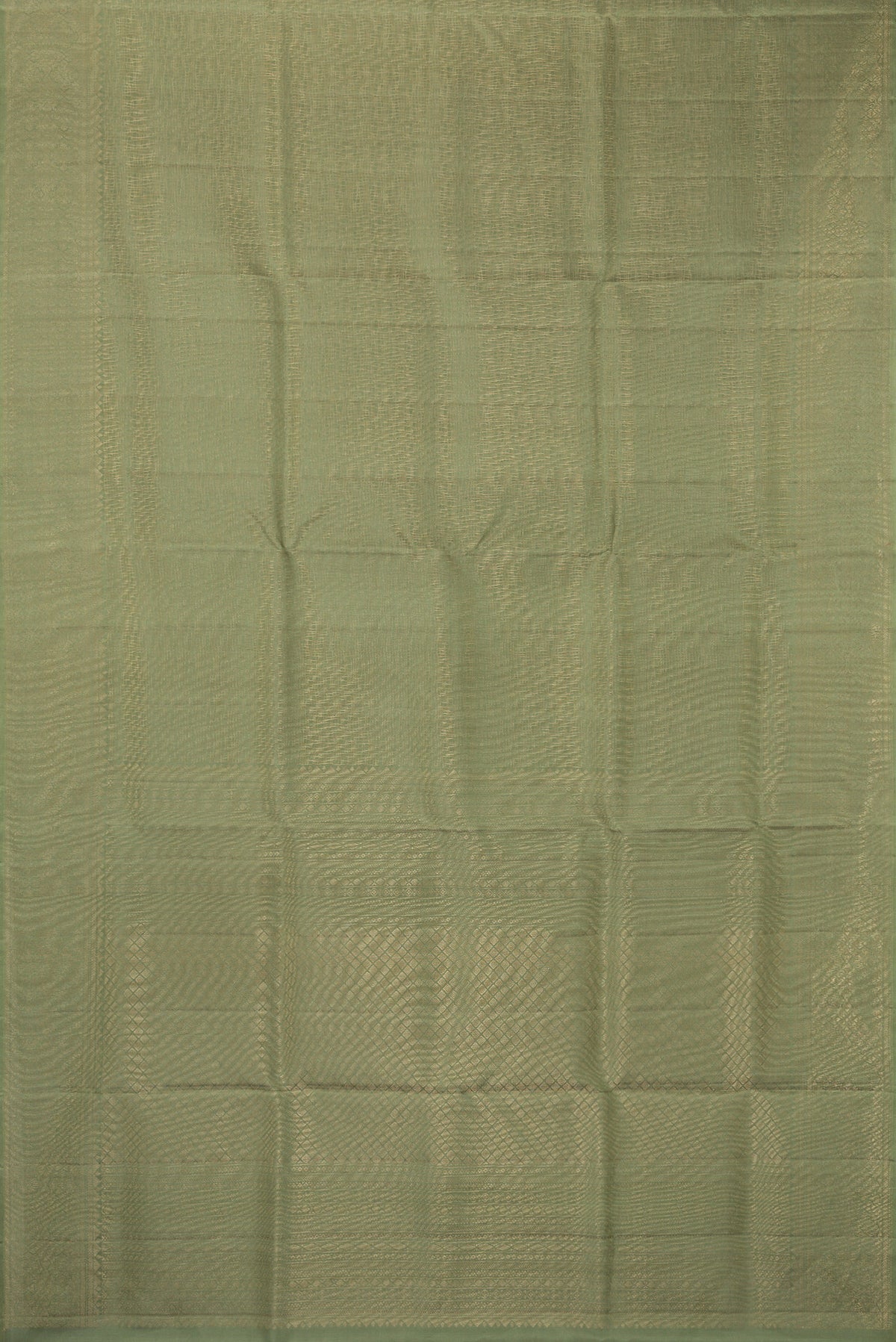 Flat view of Pure Silk Olive Green Soft Saree with Zari Brocade on the body and Fancy Border. 