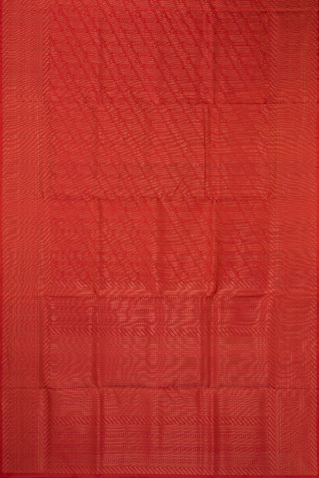 Flat view of Pure Silk Orange Soft Saree with Zari Brocade on the body and Fancy Border. 