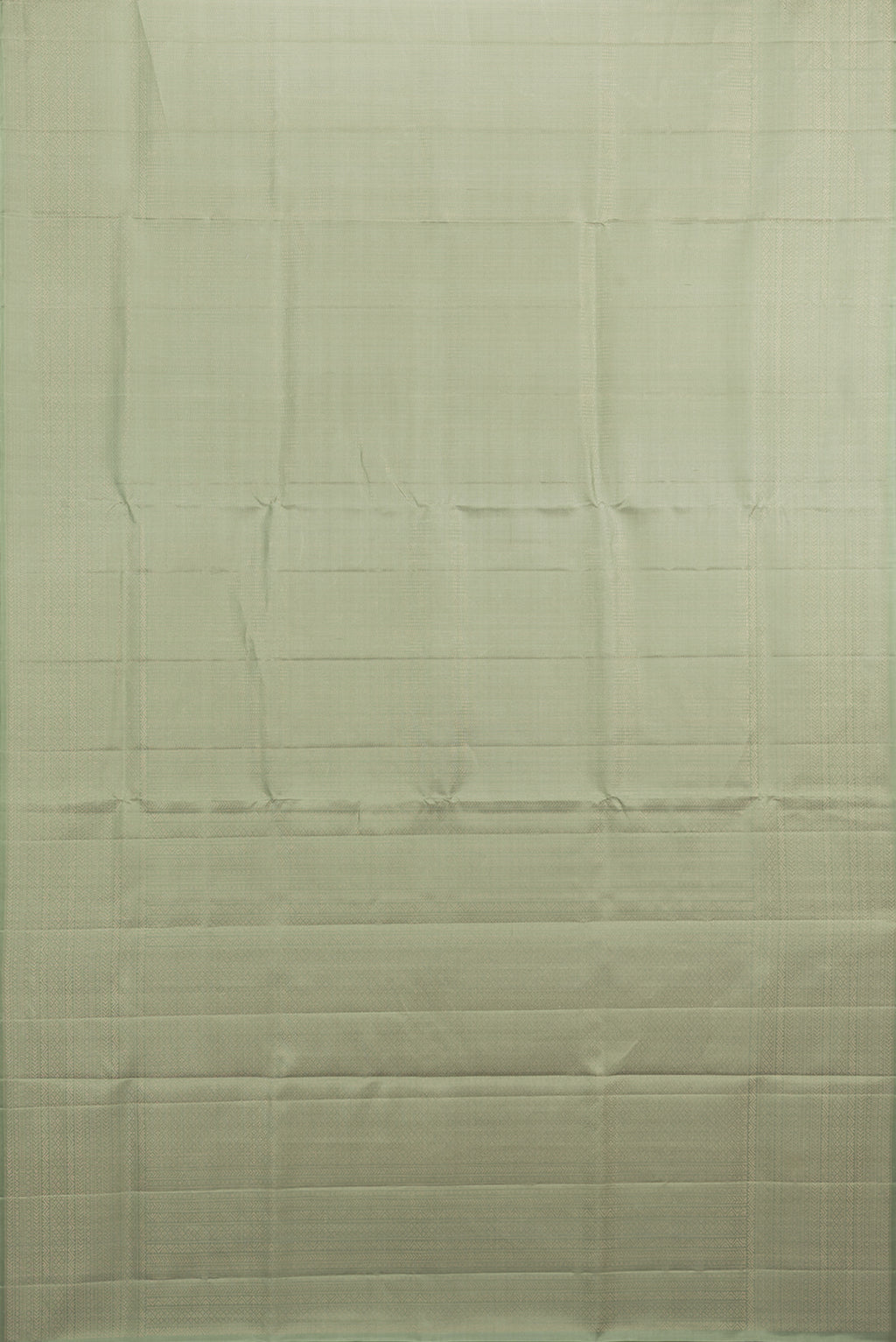 Flat view of Pure Silk Sage Green Soft Saree with Zari Brocade on the body and Fancy Border. 
