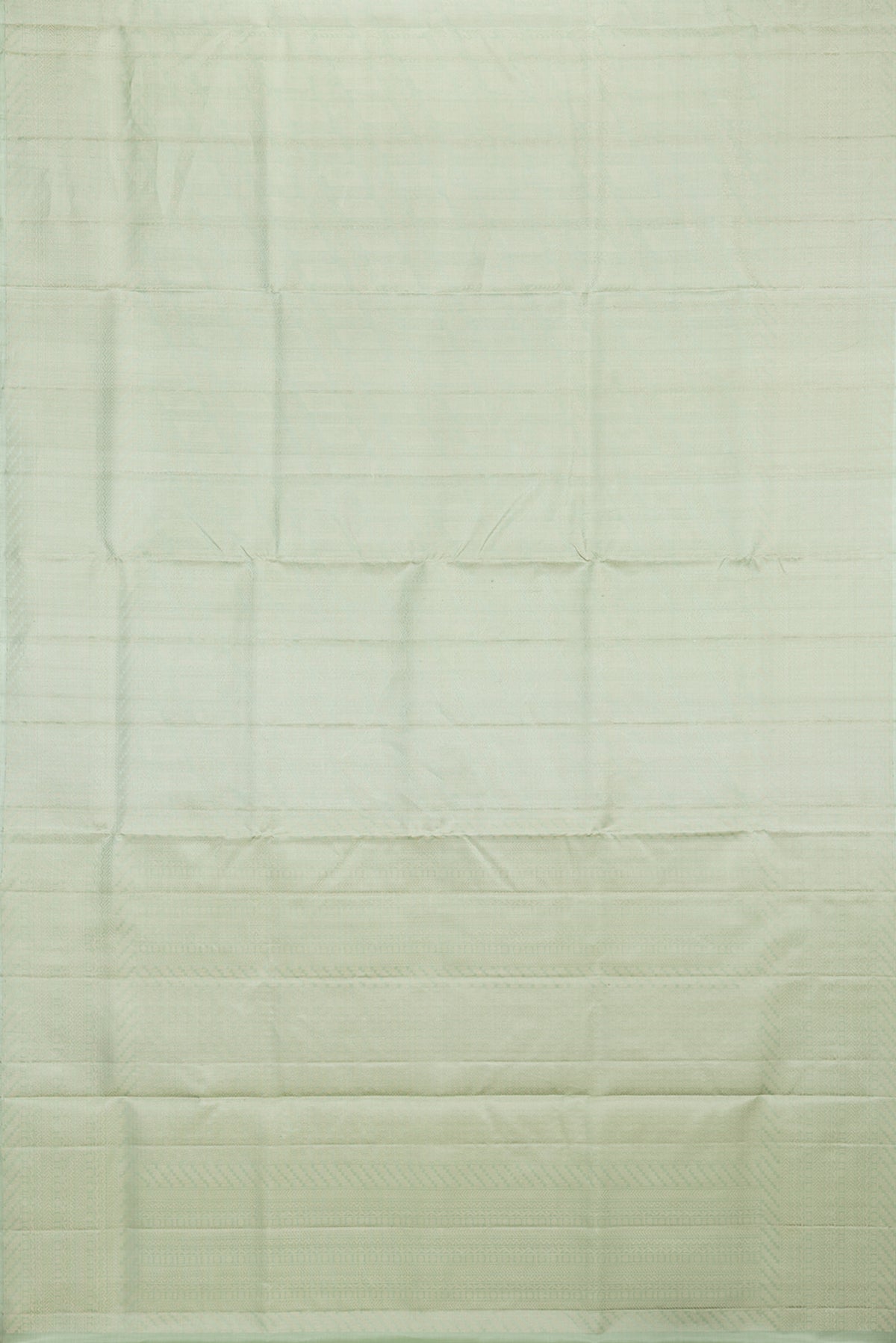 Flat view of Pure Silk Pista Green Soft Saree with Zari Brocade on the body and Fancy Border. 