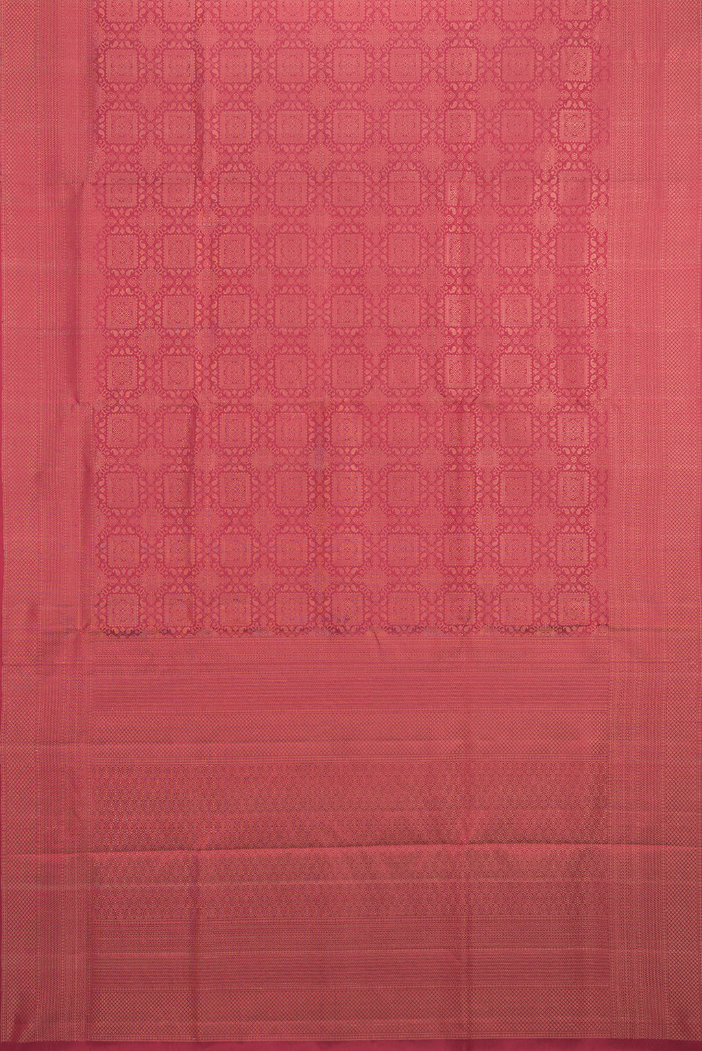Flat view of Pure Silk Maroon Soft Saree with Zari Brocade on the body and Fancy Border. 