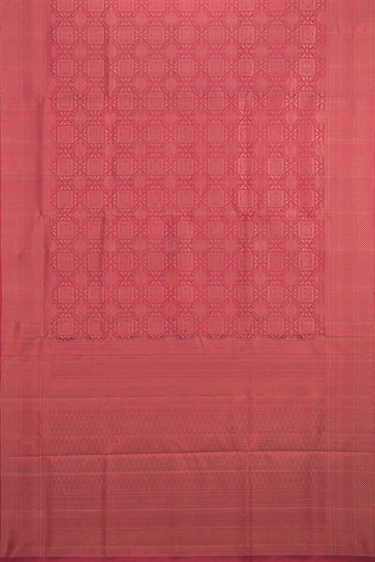 Flat view of Pure Silk Maroon Soft Saree with Zari Brocade on the body and Fancy Border. 