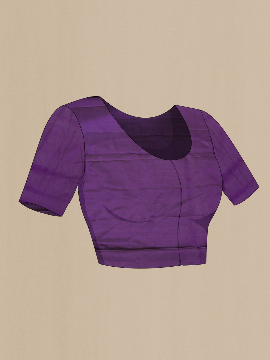 Close up image of the blouse of Pure Silk Lavender Soft Saree with Zari Butta on the body and Without Border. 