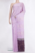 Pure Silk Lavender Soft Saree with Zari Butta on the body and Without Border.  displayed on a mannequin