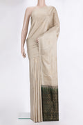 Pure Silk Beige Dual Tone Soft Saree with Zari Butta on the body and Without Border.  displayed on a mannequin