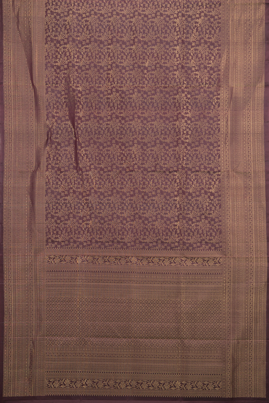 Flat view of Pure Silk Coffee Brown Soft Saree with Zari Brocade on the body and Fancy Border. 
