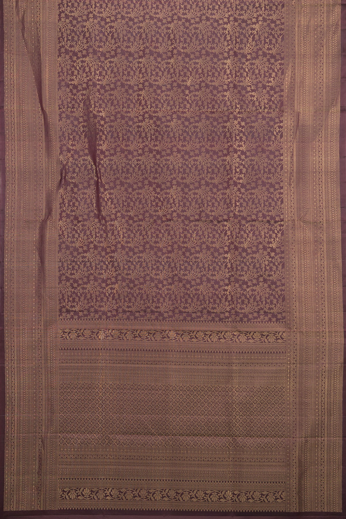 Flat view of Pure Silk Coffee Brown Soft Saree with Zari Brocade on the body and Fancy Border. 