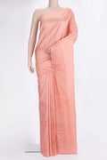 Pure Silk Peach Soft Saree with Zari Brocade on the body and Fancy Border.  displayed on a mannequin