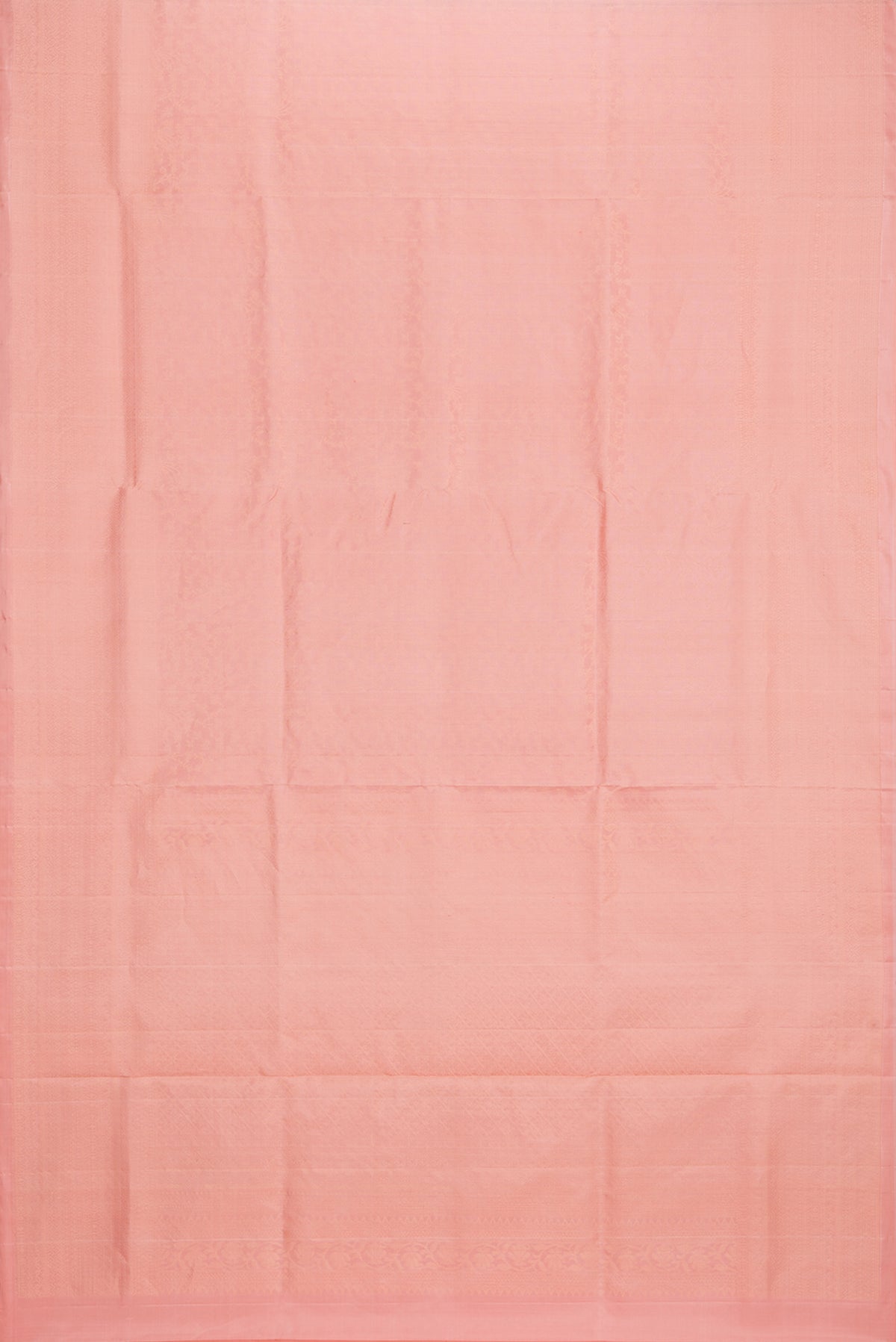 Flat view of Pure Silk Peach Soft Saree with Zari Brocade on the body and Fancy Border. 