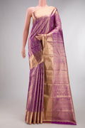 Light Magenta Dual Tone Kanjivaram Tissue Saree with Zari Brocade on the body and Zari Border.  displayed on a mannequin