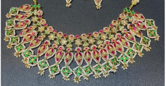 Emerald Trellis Gold Plated Choker Necklace Set