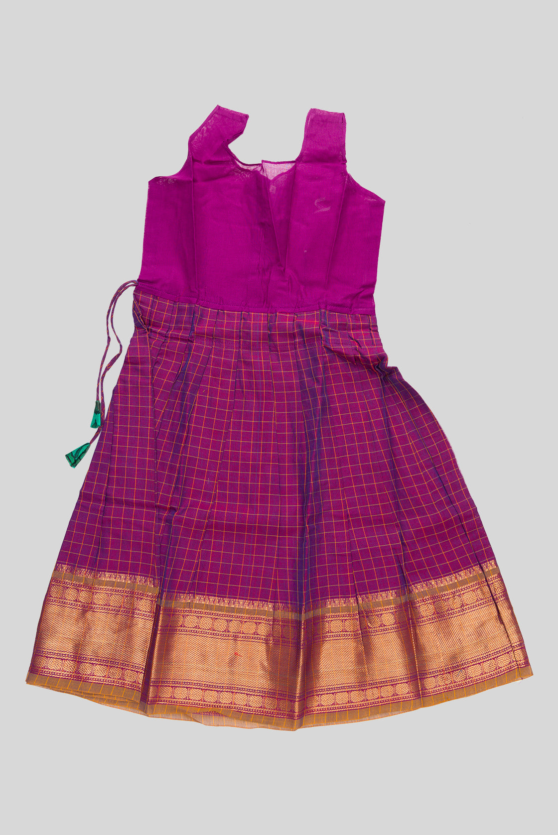 Skirt Image of Green Readymade Cotton Pavadai Set with Zari Butta on the body and Zari Border