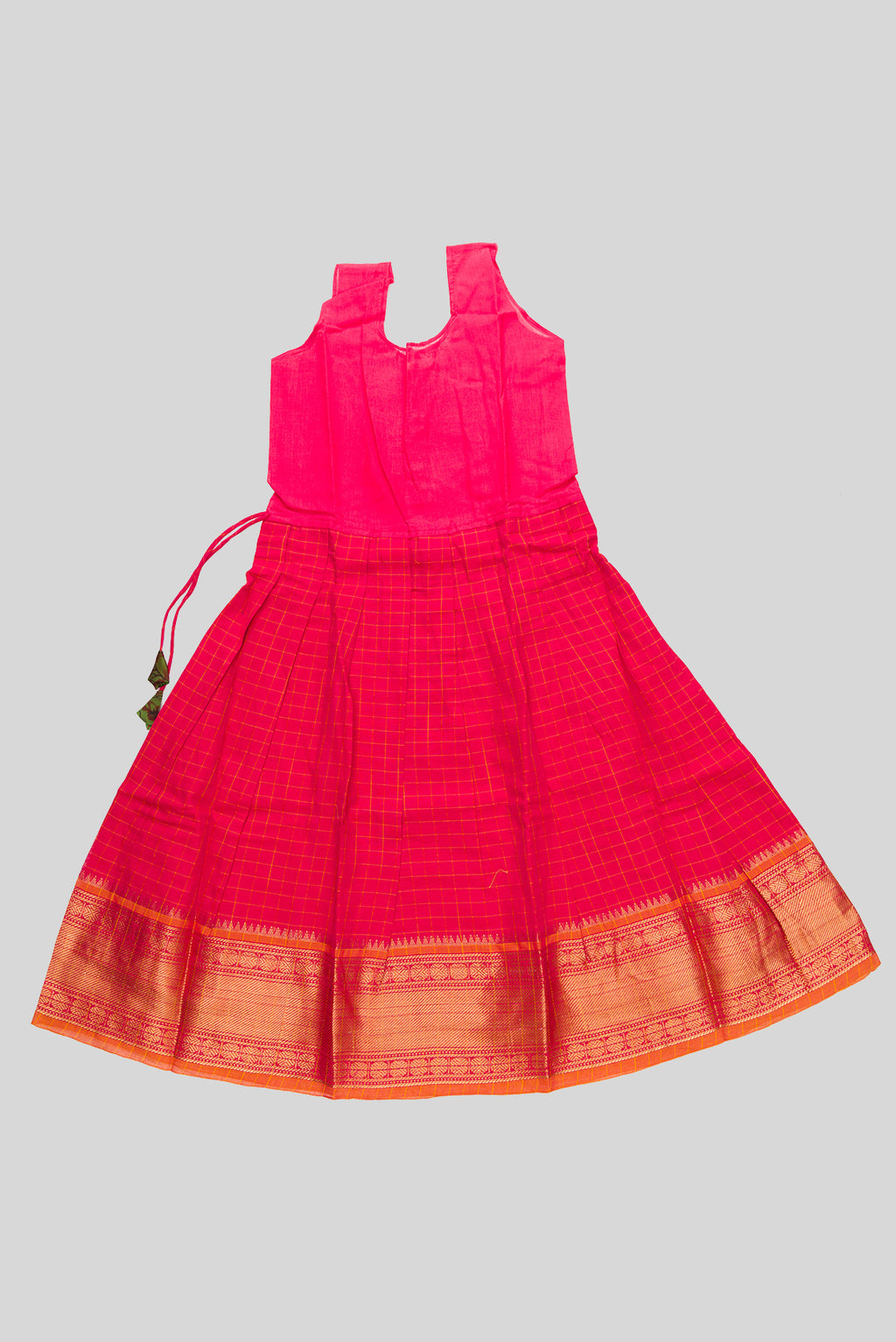 Skirt Image of Green Readymade Cotton Pavadai Set with Zari Butta on the body and Zari Border