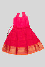 Skirt Image of Green Readymade Cotton Pavadai Set with Zari Butta on the body and Zari Border