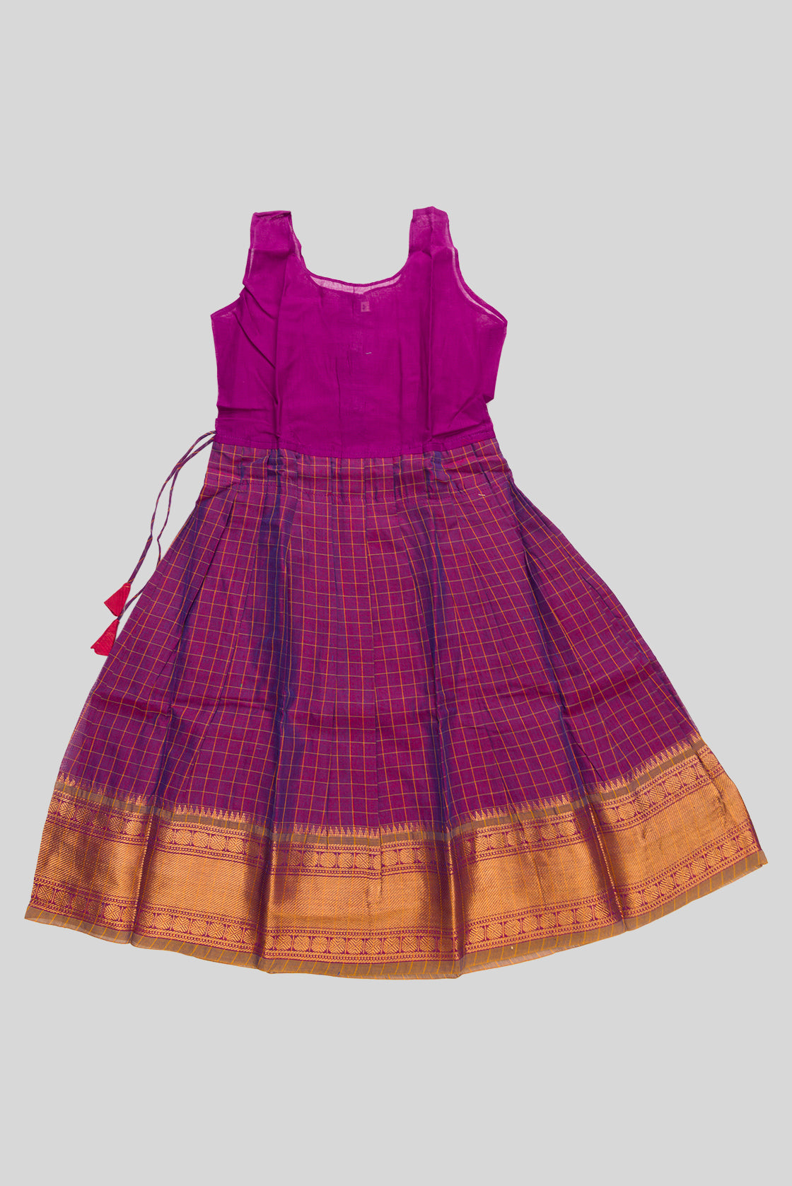 Skirt Image of Coral Readymade Cotton Pavadai Set with Zari Butta on the body and Zari Border
