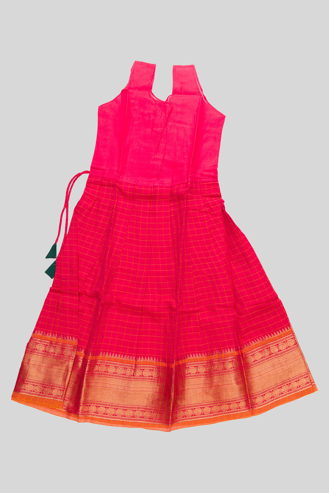 Skirt Image of Green Readymade Cotton Pavadai Set with Zari Butta on the body and Zari Border