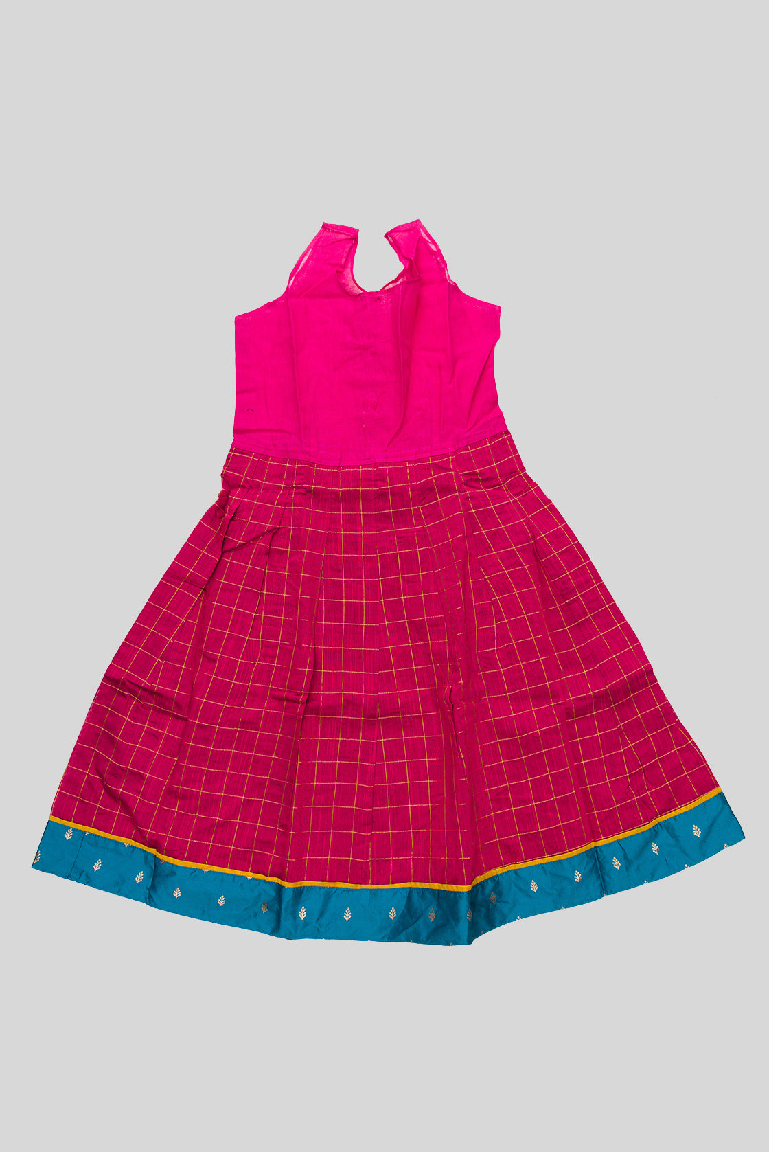 Skirt Image of Peacock Blue Readymade Cotton Pavadai Set with Zari Butta on the body and Zari Border