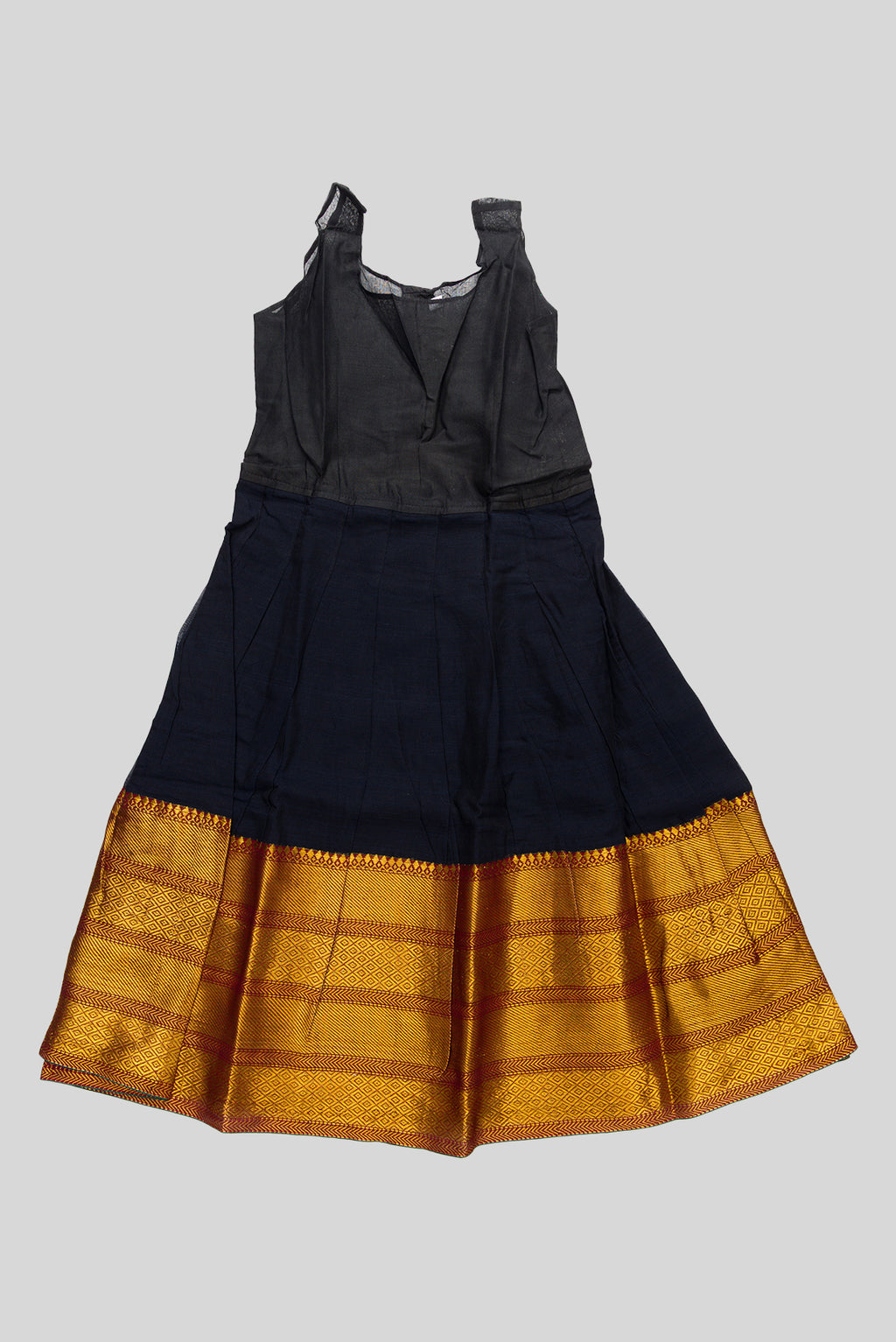 Skirt Image of Black Readymade Cotton Pavadai Set with Zari Butta on the body and Zari Border