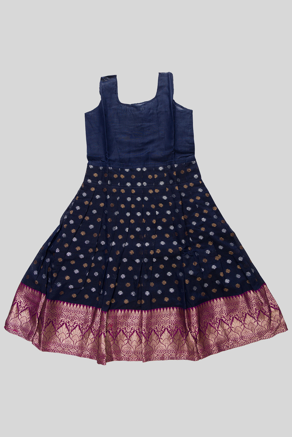 Skirt Image of Purple Readymade Cotton Pavadai Set with Zari Butta on the body and Zari Border