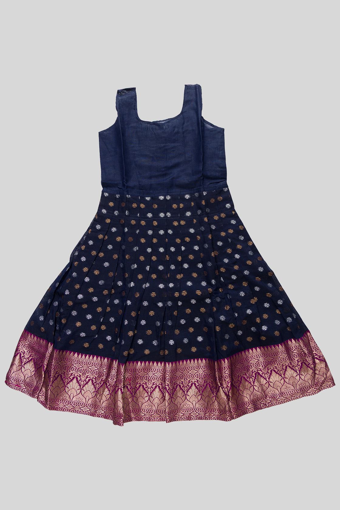 Skirt Image of Purple Readymade Cotton Pavadai Set with Zari Butta on the body and Zari Border