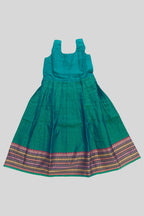 Skirt Image of Peacock Blue Readymade Cotton Pavadai Set with  on the body and Zari Border
