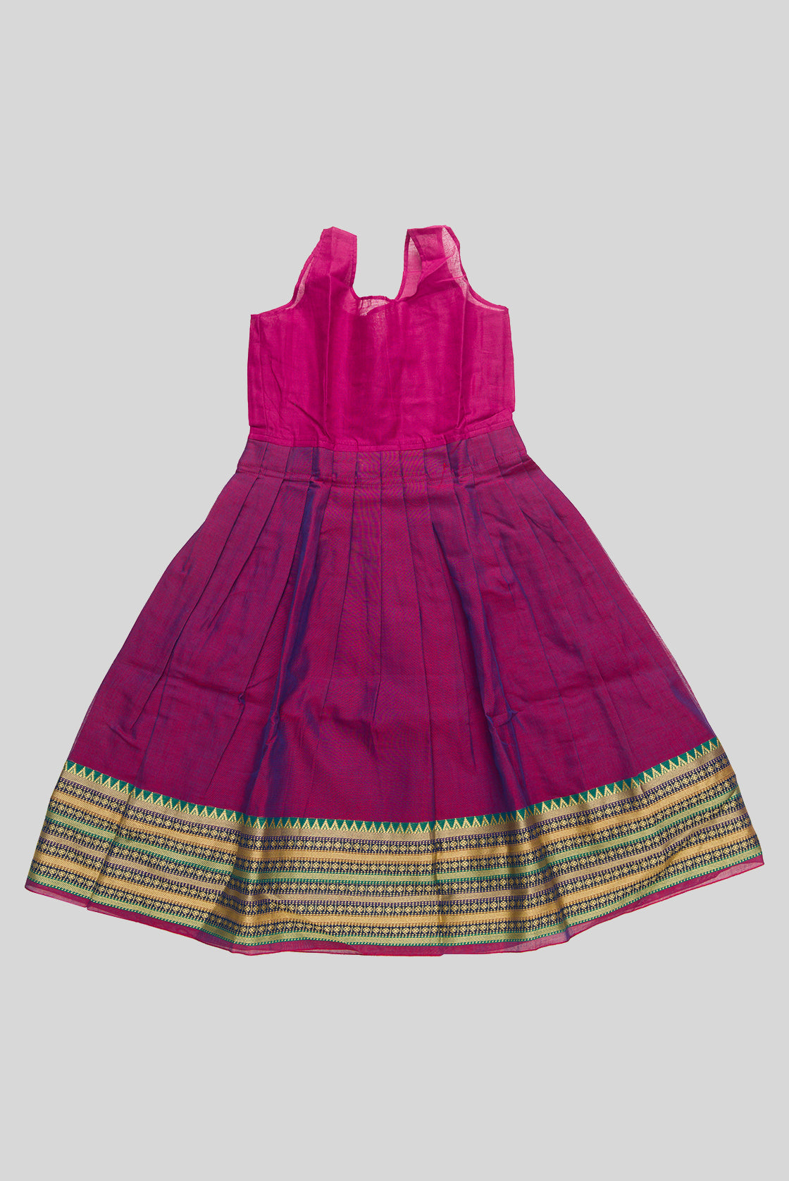 Skirt Image of Purple Readymade Cotton Pavadai Set with  on the body and Zari Border