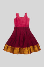 Skirt Image of Maroon Readymade Cotton Pavadai Set with  on the body and Zari Border