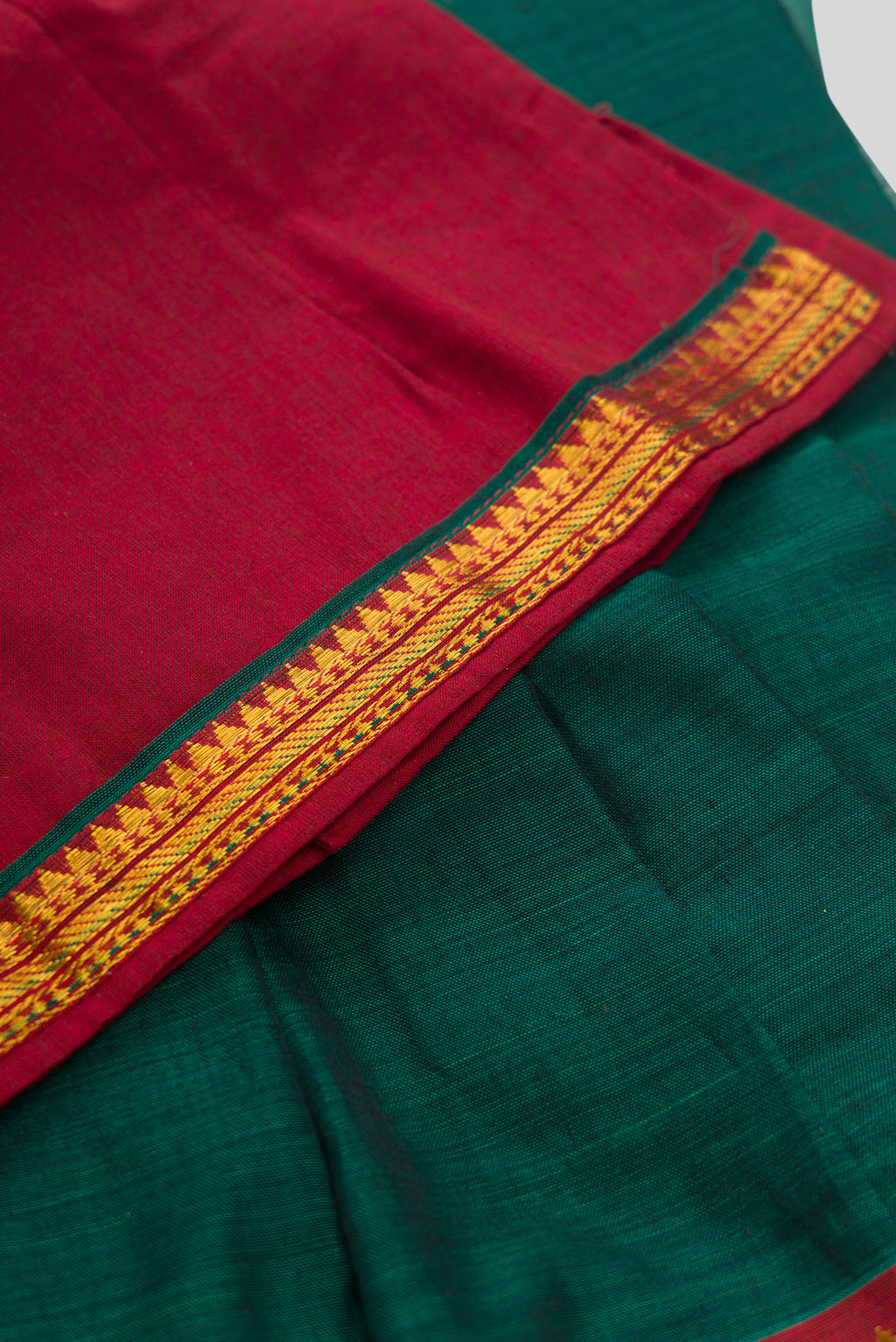 Detailed shot of Green Readymade Cotton Pavadai Set with  on the body and Zari Border