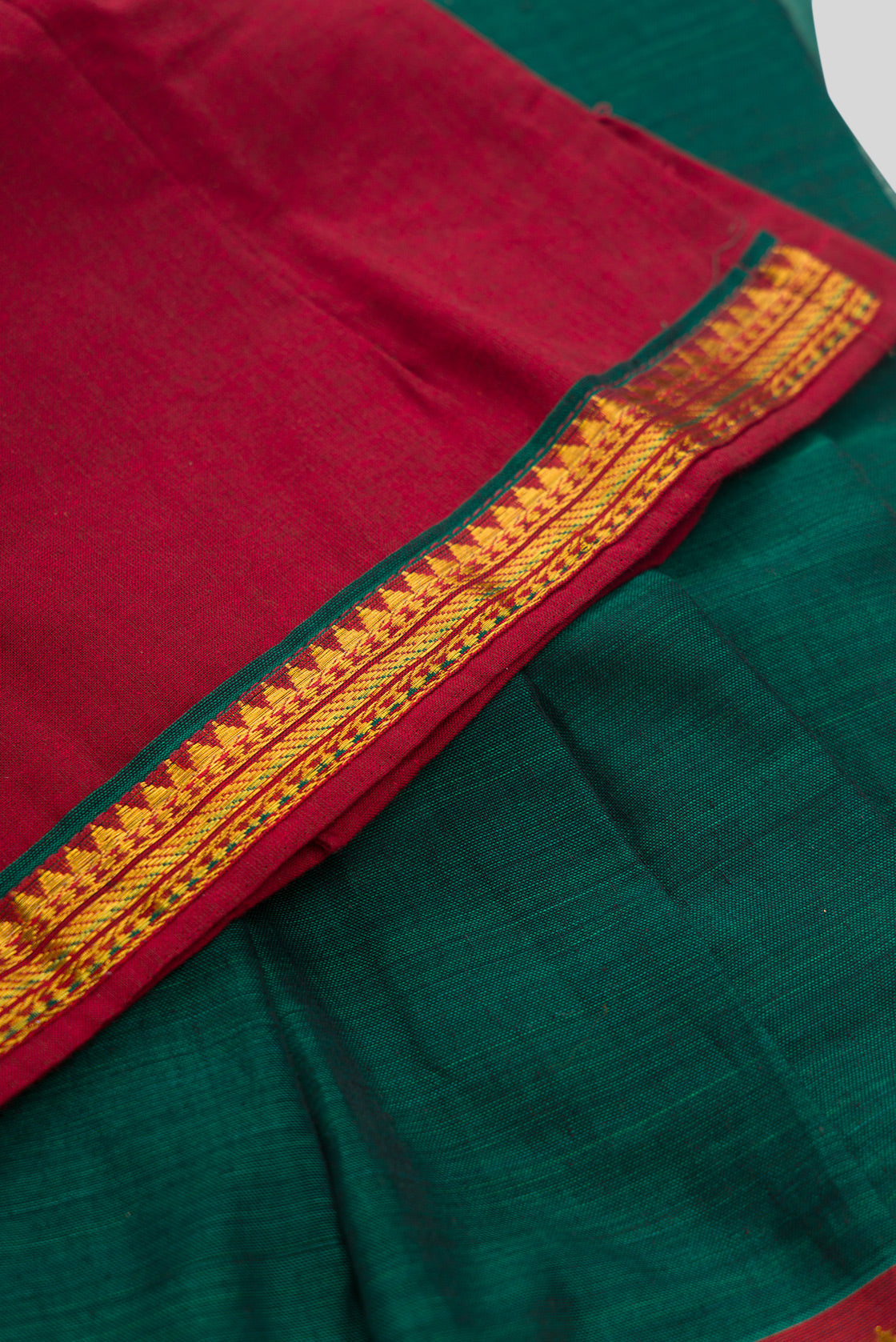 Detailed shot of Green Readymade Cotton Pavadai Set with  on the body and Zari Border