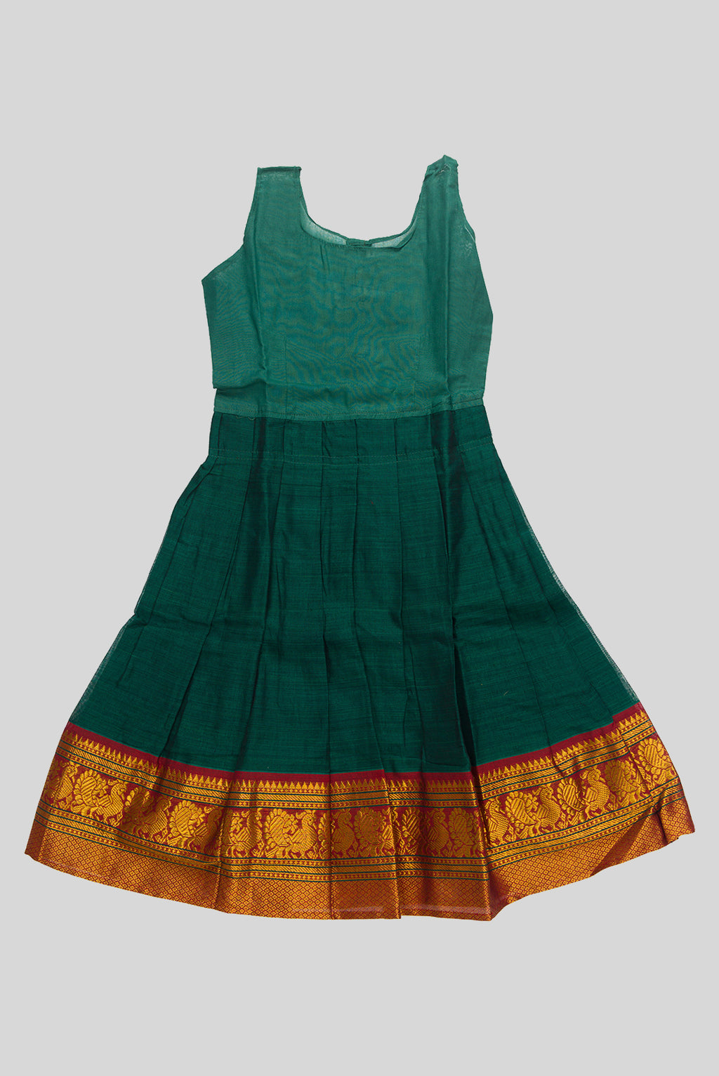 Skirt Image of Green Readymade Cotton Pavadai Set with  on the body and Zari Border