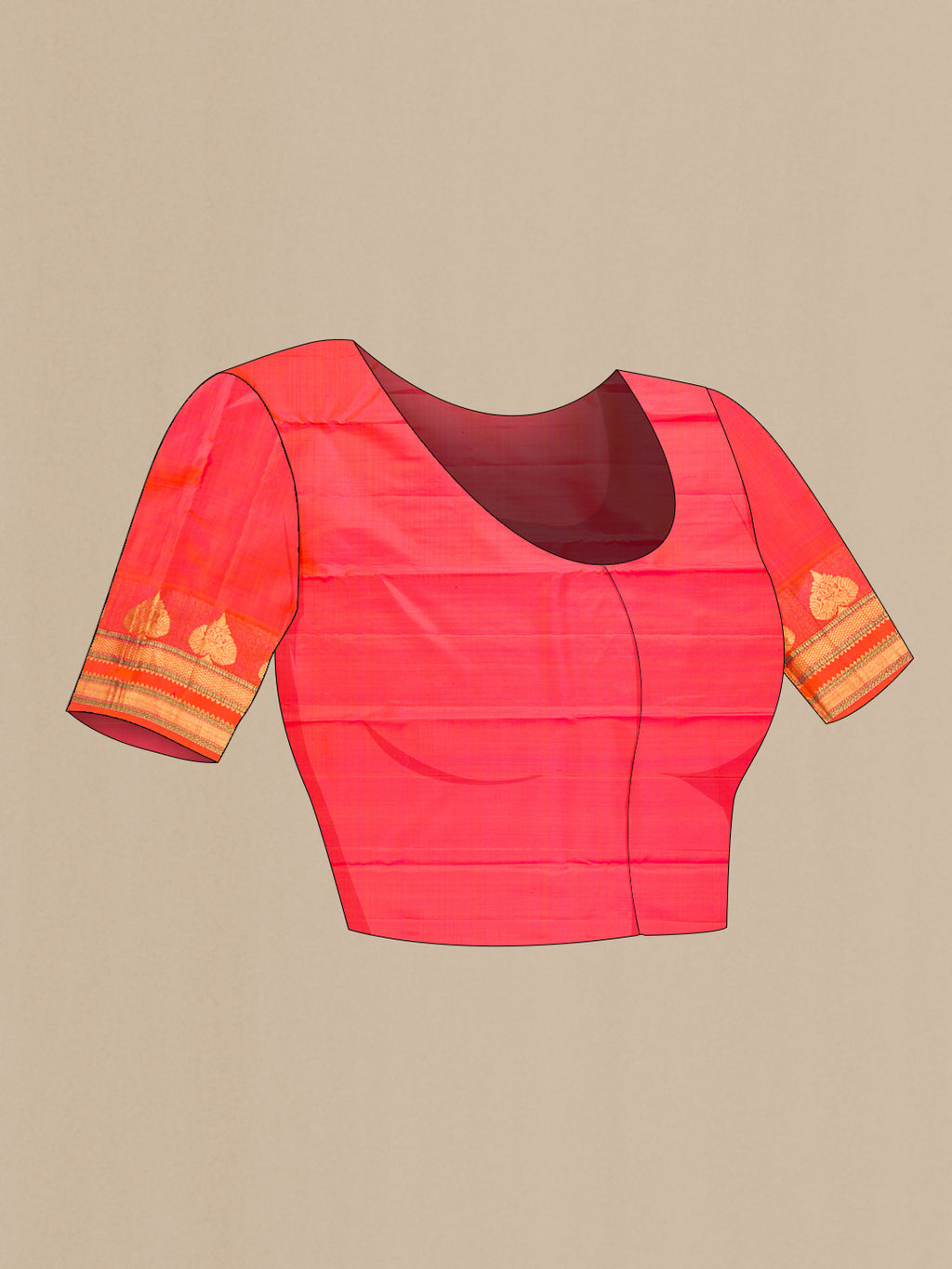 Close up image of the blouse of Mustard Dual Tone Kanchipuram Silk Saree with Stripes on the body and Zari Border. 