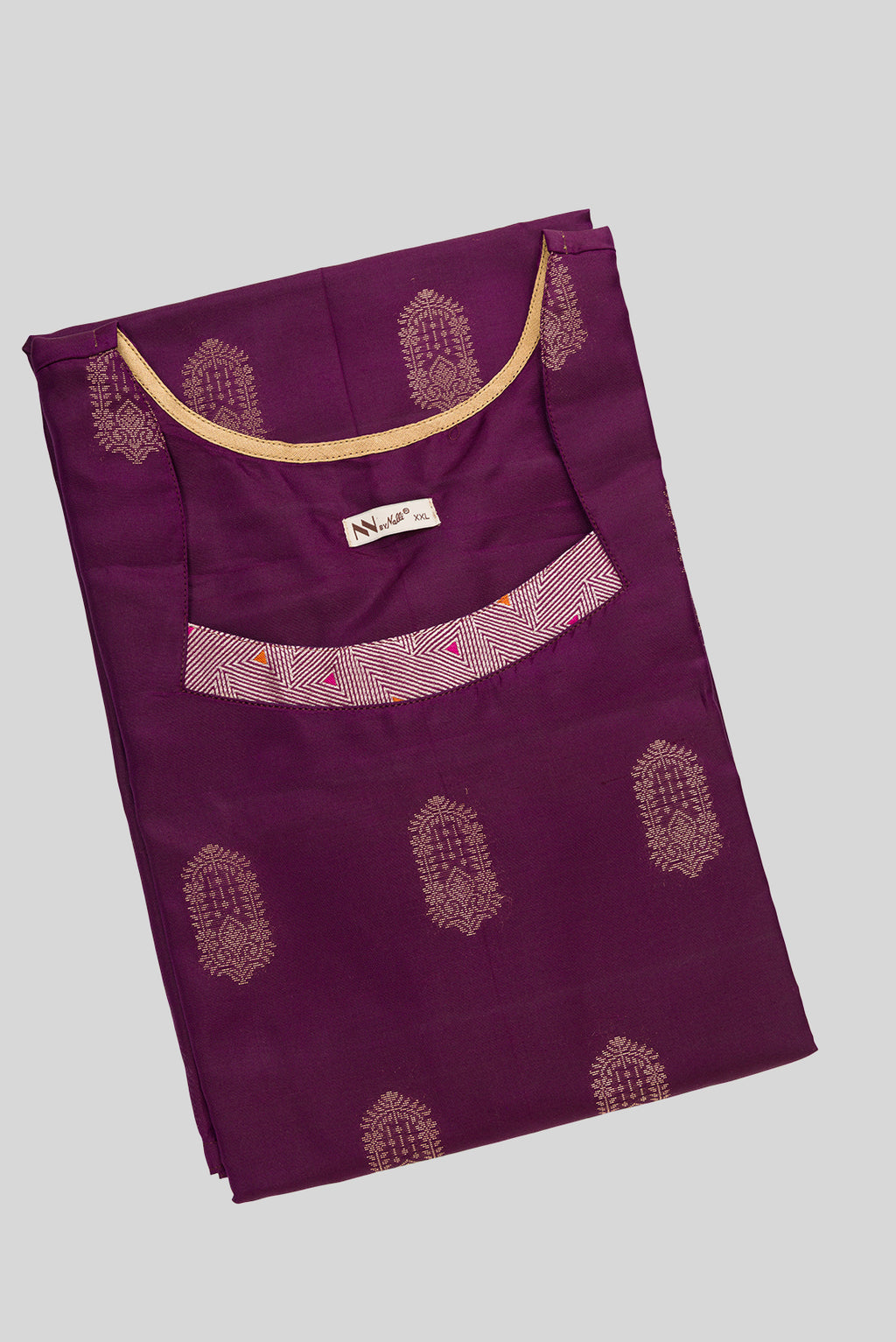 Top view of Burgundy Pure Silk Womens Kurta set featuring Zari Butta Kurta paired with Pink Plain Body bottom and a Zari Butta dupatta in Pink