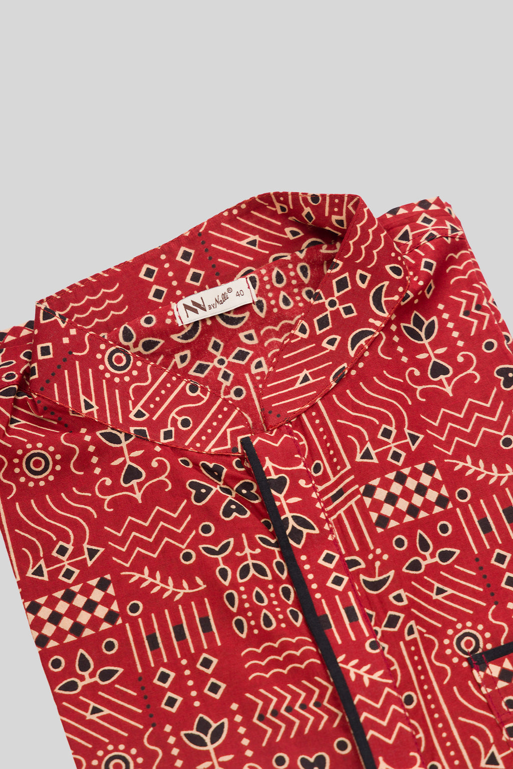 Detailed shot of Maroon Pure Silk Printed Mens Kurta
