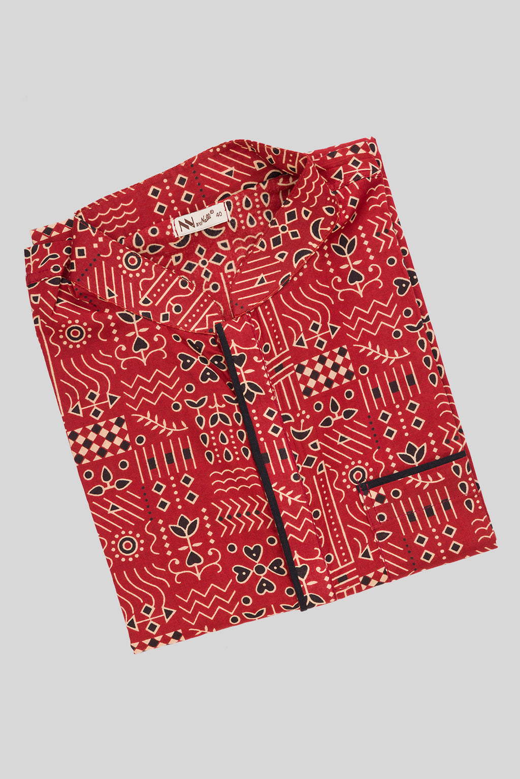 Close up blouse image of Maroon Pure Silk Printed Mens Kurta