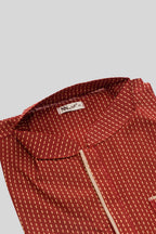 Detailed shot of Maroon Pure Silk Stripes Mens Kurta