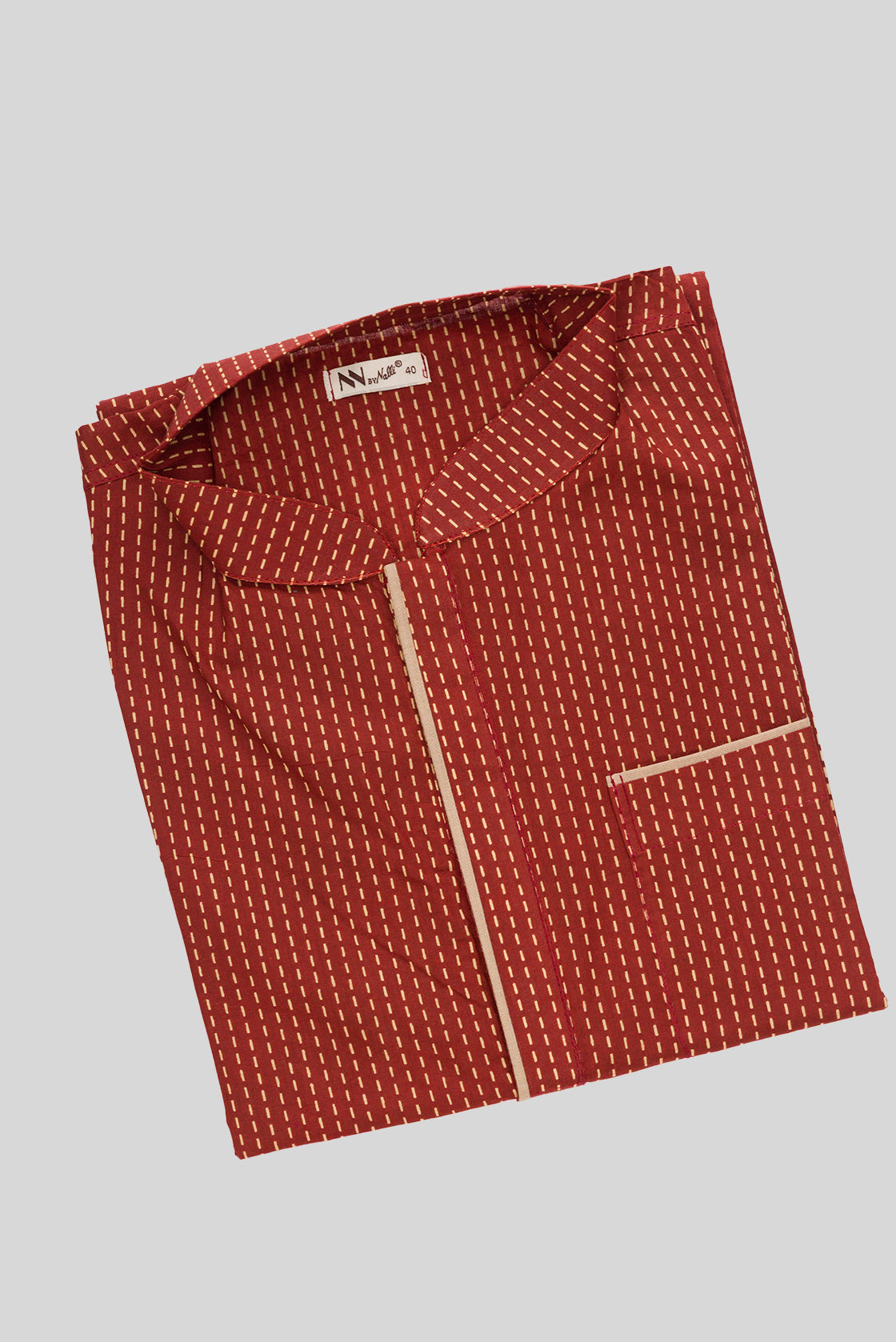 Close up blouse image of Maroon Pure Silk Stripes Mens Kurta
